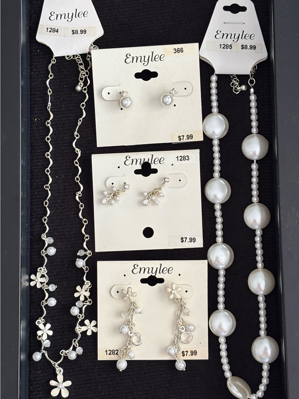 Silver-Tone White Pearl & Flower Necklace
